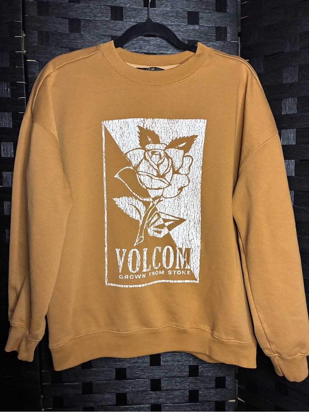 Volcom Mustard Yellow Rose Graphic Crewneck Sweatshirt